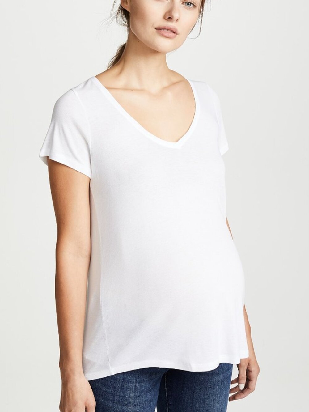 HATCH white Knit short sleeve Top shirt "The Fitted Vee" xs/s 0/2/4 maternity